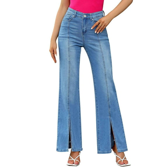 WULMLEO Liene Pants for Women,Women's Casual Soft Drawstring Elastic High Waist Pant Comfy Woman Printed Trousers 2025 Blue M
