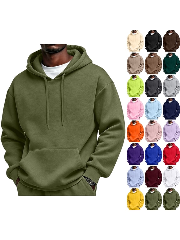 Lightweight Hoodie Men Fall Winter Drawstring Oversized Sweatshirts Army Green XL