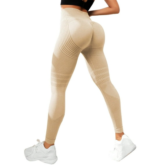 WULMLEO Lindalia 3D Leggings, Stretch Fitness Pants, High Waist Booty Scrunch Butt Yoga Trousers Beige XL