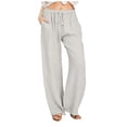 thumbnail image 1 of WULMLEO Linen Pants Women Spring Summer Dressy Casual High Waisted Drawstring Pant Cotton Straight Leg Lounge Trousers Gray 2XL, 1 of 3