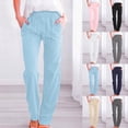 thumbnail image 1 of WULMLEO Linen Pants Women Spring Summer Dressy Casual High Waisted Drawstring Pant Cotton Straight Leg Lounge Trousers Sky Blue S, 1 of 6