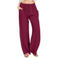 thumbnail image 1 of WULMLEO Linen Pants Women Spring Summer Dressy Casual High Waisted Drawstring Pant Cotton Straight Leg Lounge Trousers Wine M, 1 of 6