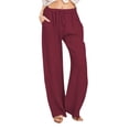 thumbnail image 1 of WULMLEO Linen Pants Women Spring Summer Dressy Casual High Waisted Drawstring Pant Cotton Straight Leg Lounge Trousers Wine XL, 1 of 6