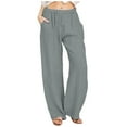 thumbnail image 1 of WULMLEO Linen Pants Women Summer Cotton Linen Pant Stretch Palazzo Pant Flowy Wide Leg Pant Loose Beach Trouser with Pockets Gray M, 1 of 6