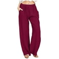 thumbnail image 1 of WULMLEO Linen Pants Women Summer Cotton Linen Pant Stretch Palazzo Pant Flowy Wide Leg Pant Loose Beach Trouser with Pockets Wine 3XL, 1 of 6