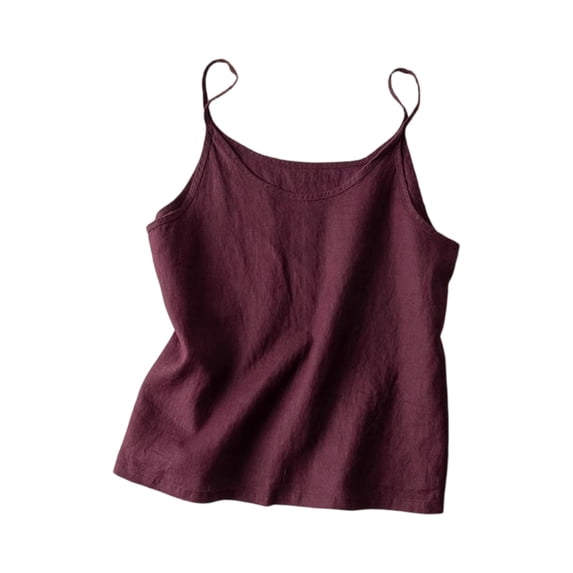 WULMLEO Linen Tank Tops for Women Cotton Spaghetti Strap Tanks Top Sleeveless Summer Loose Fit Shirts Linen Clothes for Seniors Purple 2XL