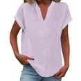 thumbnail image 1 of WULMLEO Linen Tops for Women Cotton Shirts Womens Short Sleeve Trendy Summer Casual Basic Tees V Neck Shirt Layering Fitted Tshirt Light Purple 5XL, 1 of 4