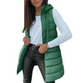 thumbnail image 1 of WULMLEO Long Hooded Winter Puffer Vest for Women, Quilted Sleeveless Zip Up Padded Jacket, Warm Fall Outerwear Coat with Pockets Lightweight Trendy Green S, 1 of 7