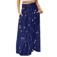 thumbnail image 1 of WULMLEO Long Skirts for Women Casual High Waist Maxi Skirt Flowy Aline Boho Beach Vacation Skirts with Pockets Dark Blue S, 1 of 5