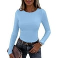 thumbnail image 1 of WULMLEO Long Sleeve Shirts for Women Crew Neck Fitted Tight Casual T Shirts Comfy Lightweight Workout Tees Y2K Clothes Light Blue S, 1 of 3