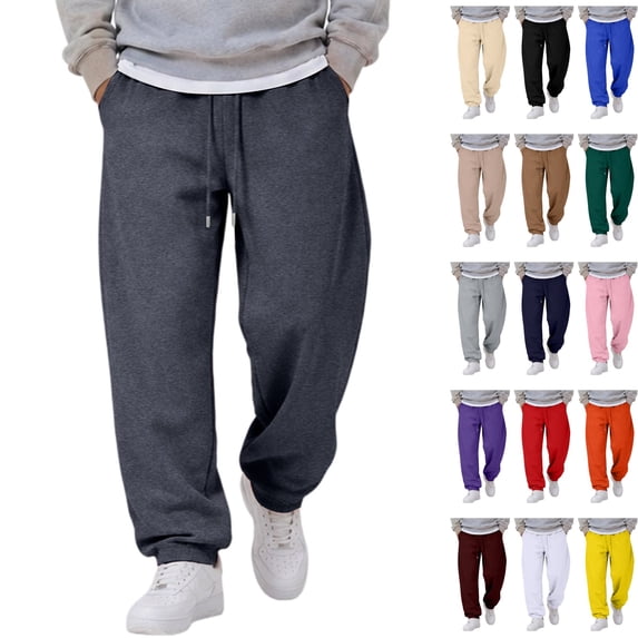 WULMLEO Men's Baggy Sweatpants with Pockets Drawstring Loose Fit Cuffed Gym Casual Joggers Dark Gray S