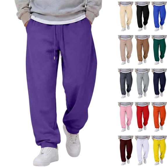 WULMLEO Men's Baggy Sweatpants with Pockets Drawstring Loose Fit Cuffed Gym Casual Joggers Purple 2XL