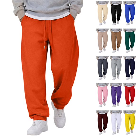 WULMLEO Men's Baggy Sweatpants with Pockets Drawstring Loose Fit Cuffed Gym Casual Joggers Saffron S