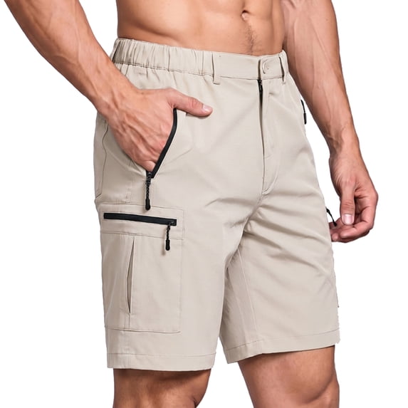 WULMLEO Men's Bike Shorts Stretch Hiking Cargo Shorts Quick Dry Bottoms with Zipper Pockets Cycling Casual Golf Shorts Khaki 2XL