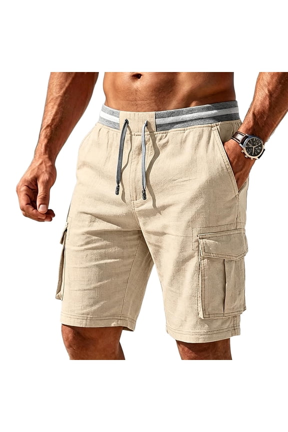 Men's Cargo Shorts Relaxed Fit Casual Summer Bermuda Shorts Elastic Waist Drawstring Beach Travel Bottoms with Pockets Khaki M