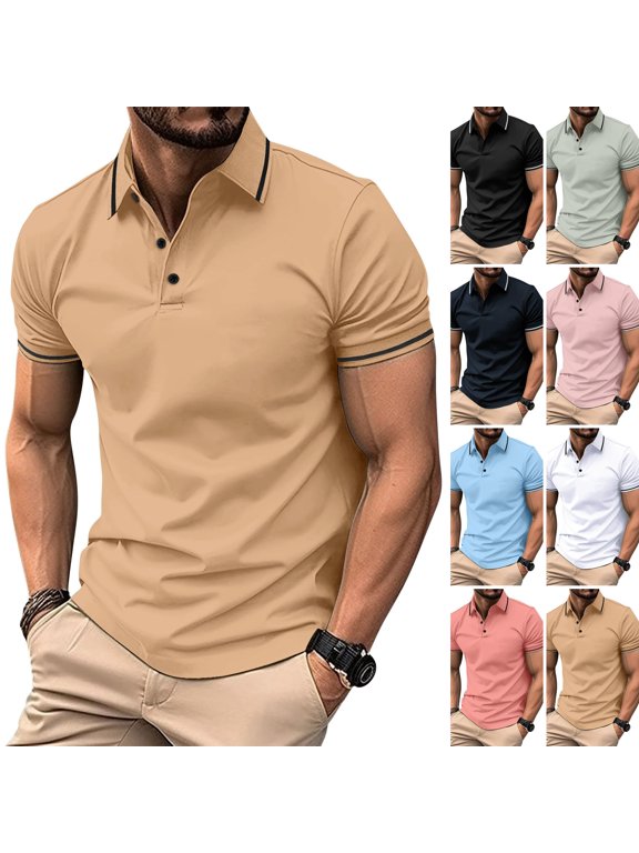 Men's Casual Polo Shirts Classic Button Basic Short Sleeve Tees Gradient Soft Tees Golf Stylish Tops Yellow XL