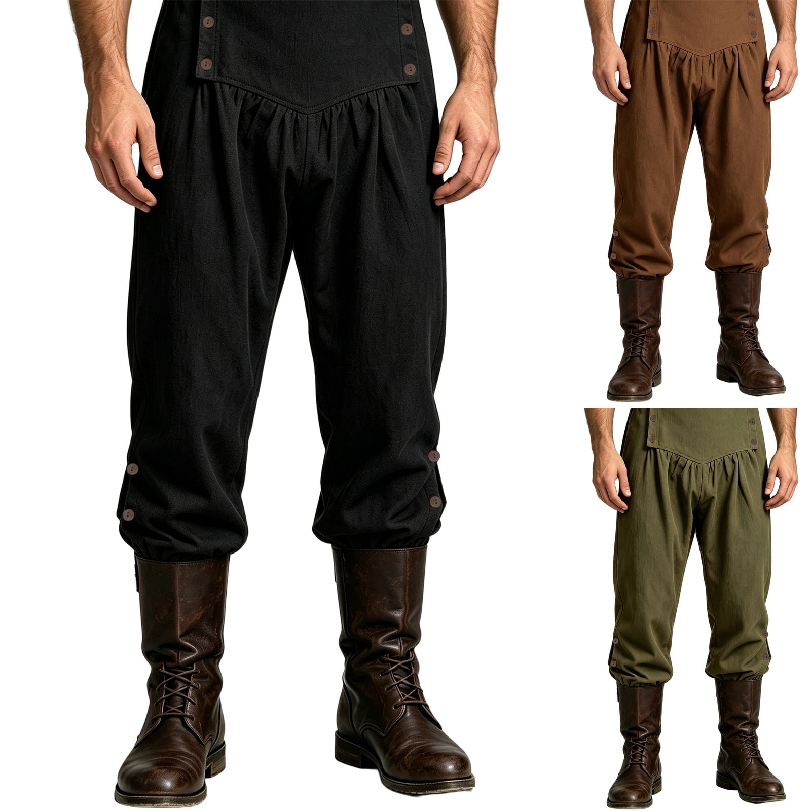 WULMLEO Men's Medieval Cosplay Pants Pirate Renaissance Button Decor ...