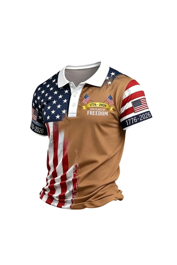 Men's Patriotic American 1776 Flag Graphic 250 Anniversary Polo Shirts Tee 4th of July Shirt Gym Muscle T-Shirt for Men Brown S