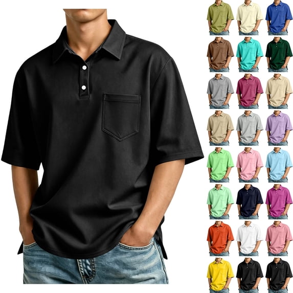 WULMLEO Men's Polo Shirts Short Sleeve Quick Dry Outdoor Golf Sports Tshirts with Pocket Black XL