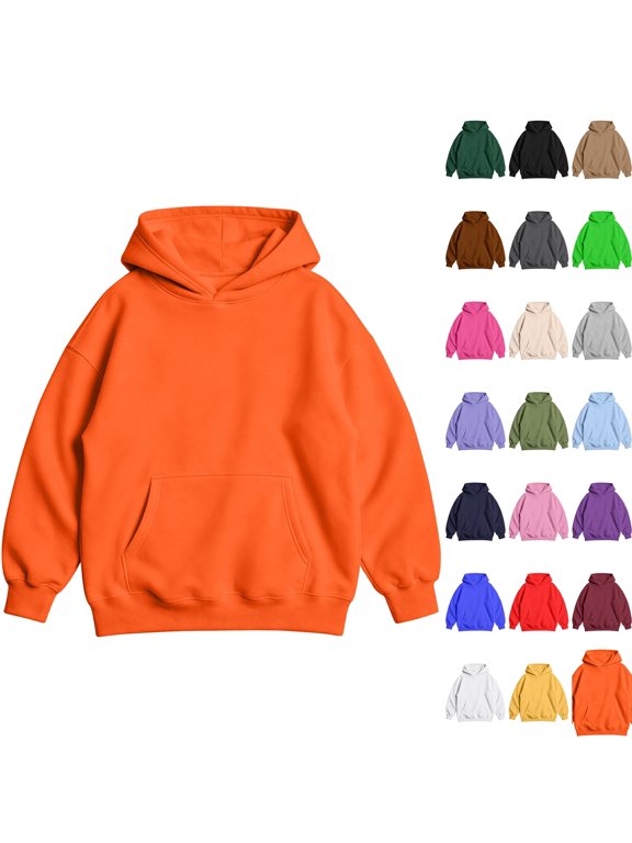 Men's Pullover Hoodies Long Sleeve Drawstring Sweatshirts with Kangaroo Pocket Fall Winter Casual Shirts Orange L