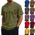 thumbnail image 1 of WULMLEO Men's Soft Cotton Henley Tees Three Button Notch Neck Short Sleeve Breathable Casual Walking T-Shirts Army Green 4XL, 1 of 6