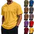 thumbnail image 1 of WULMLEO Men's Soft Cotton Henley Tees Three Button Notch Neck Short Sleeve Breathable Casual Walking T-Shirts Yellow XL, 1 of 6