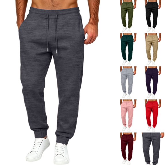 WULMLEO Men's Tapered Jogger Sweatpants Drawstring Waist with Pockets Cotton Athletic Lounge Pants Dark Gray L