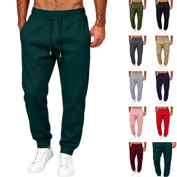 WULMLEO Men's Tapered Jogger Sweatpants Drawstring Waist with Pockets Cotton Athletic Lounge Pants Dark Green XL