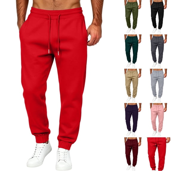 WULMLEO Men's Tapered Jogger Sweatpants Drawstring Waist with Pockets Cotton Athletic Lounge Pants Red L