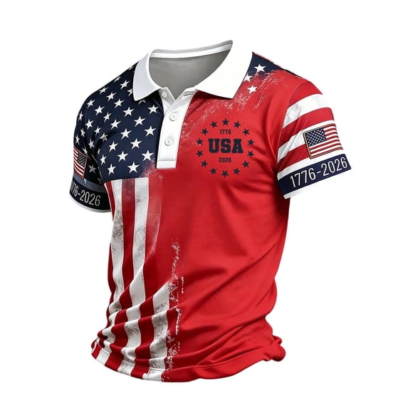 WULMLEO Men's United States of America 1776-2026 Tops 250 Anniversary USA Shirt Eagle Patriotic Flag Tee Red L