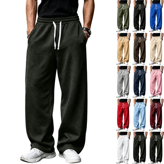 WULMLEO Men's Wide Leg Sweatpants with Pockets Drawstring Loose Fit Baggy Athletic Pants for Fall Casual Dark Gray 3XL