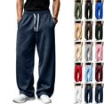 thumbnail image 1 of WULMLEO Men's Wide Leg Sweatpants with Pockets Drawstring Loose Fit Baggy Athletic Pants for Fall Casual Navy 2XL, 1 of 9
