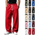 thumbnail image 1 of WULMLEO Men's Wide Leg Sweatpants with Pockets Drawstring Loose Fit Baggy Athletic Pants for Fall Casual Red XL, 1 of 9