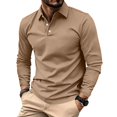 thumbnail image 1 of WULMLEO Mens Long Sleeve Polo Shirts Solid Color Button Slim Fit Collared Tshirts Business Casual Tops Tennis Golf Tees Brown XL, 1 of 7