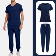 thumbnail image 1 of WULMLEO Mens Scrub Sets 2 Piece Short Sleeve Stretch Scrubs Outfits Medical Crew Neck Fashion Nurse Uniform Shirts and Joggers Button Comfortable Spring Petite Nursing Workwear Dark Blue 2XL, 1 of 5
