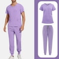 thumbnail image 1 of WULMLEO Mens Scrubs Outfits 2 Piece Short Sleeve Medical Scrub Sets Petite Crew Neck Fashion Nursing Workwear Tops and Pants Soft Comfortable Working Stretch Nurse Uniform Light Purple S, 1 of 5