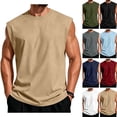 thumbnail image 1 of WULMLEO Mens Sleeveless Shirts Cotton Workout Tank Tops Cut Off Gym Muscle Loose Fit Tees Khaki 2XL, 1 of 7