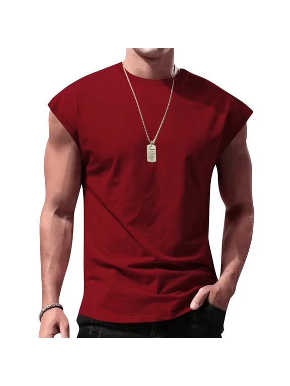 Mens Sleeveless Tank Tops Workout Muscle Athletic Cut Off Tee Shirts Casual Loose Lightweight Running Gym Sports Shirts Wine S