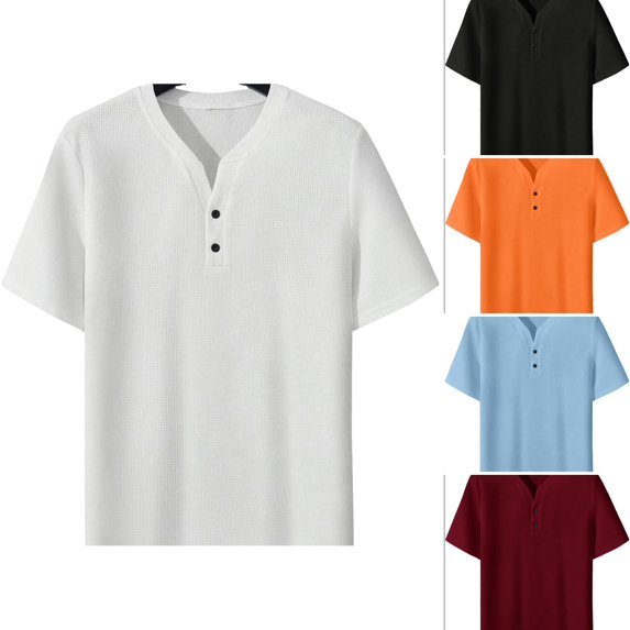WULMLEO Mens T-Shirts Casual Summer Short Sleeve Athletic Work Tops Gym Workout Fashion Henley Shirts White L
