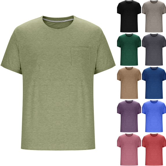 WULMLEO Mens T-Shirts Summer Crew Neck Casual Shirts Plain Short Sleeve Basic Tees Army Green L