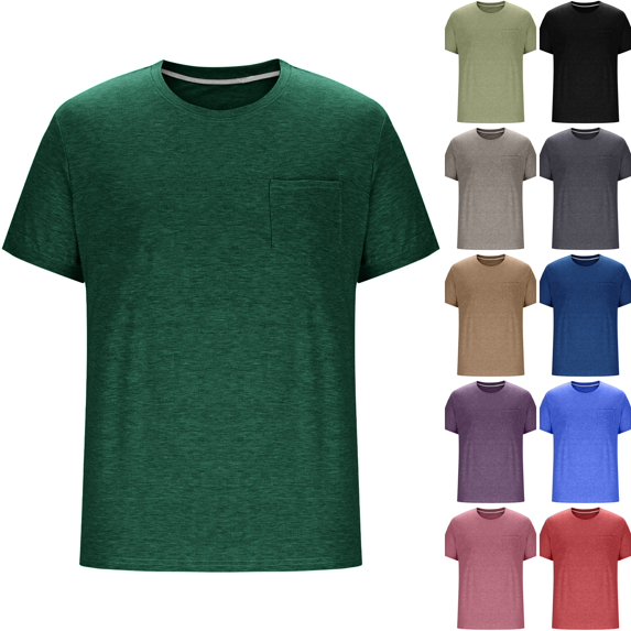 WULMLEO Mens T-Shirts Summer Crew Neck Casual Shirts Plain Short Sleeve Basic Tees Dark Green L