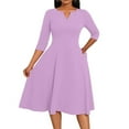 thumbnail image 1 of WULMLEO Midi Dresses for Women Plus Size A-Line Fit and Flare Dress 3/4 Sleeve V Neck Cocktail Wedding Guest Work Dress with Pockets Purple L, 1 of 4