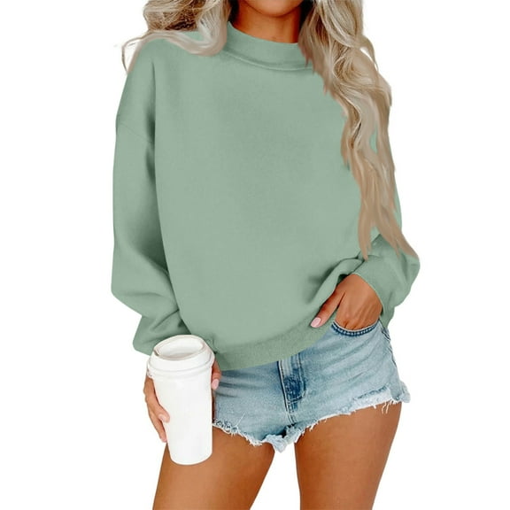 WULMLEO Mock Neck Sweatshirt Women Cute Plain Fleece Pullover Sweatshirts No Hood Casual Fall Long Sleeve Turtleneck Tops Mint Green S