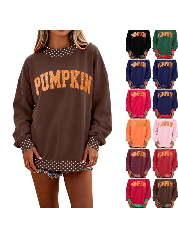 Mock Neck Tops For Women Polka Dot Mock Neck Sweatshirt Oversized Pullover Brown M