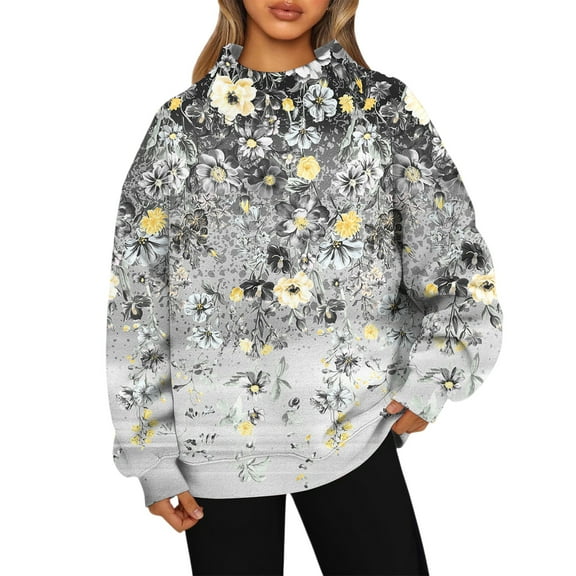 WULMLEO Mockneck Sweatshirt Women Casual Comfort Oversized Sweatshirt No Hood Loose Fit Cute Pullover Hoodies Turtleneck Tops Light Gray S