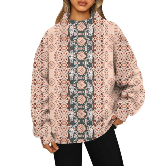 WULMLEO Mockneck Sweatshirt Women Casual Comfort Oversized Sweatshirt No Hood Loose Fit Cute Pullover Hoodies Turtleneck Tops Pink S