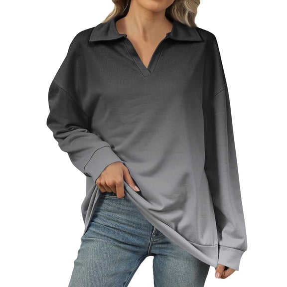 WULMLEO Oversized Sweatshirt for Women Casual Long Sleeve V Neck Shirts Fleece Loose Fit Pullover Tops Fall Fashion Tie Dye Dark Gray XL