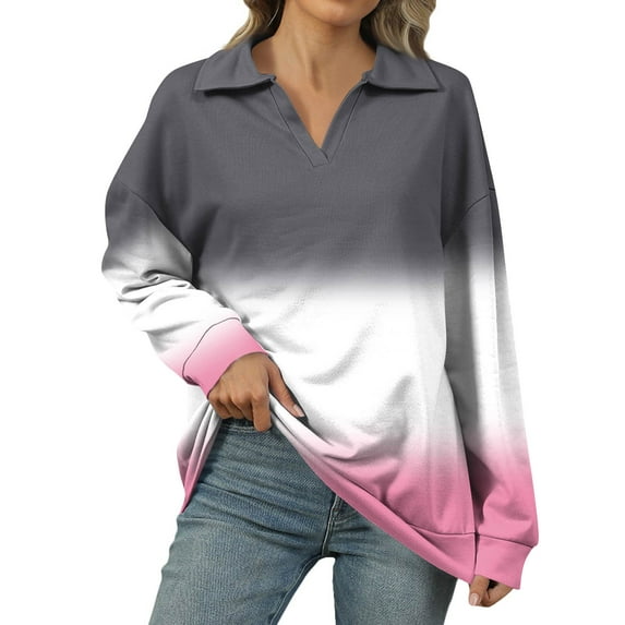 WULMLEO Oversized Sweatshirt for Women Casual Long Sleeve V Neck Shirts Fleece Loose Fit Pullover Tops Fall Fashion Tie Dye Pink XL