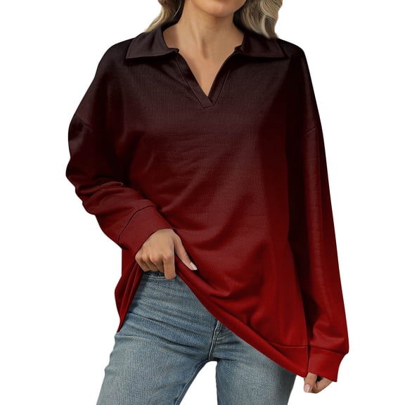 WULMLEO Oversized Sweatshirt for Women Casual Long Sleeve V Neck Shirts Fleece Loose Fit Pullover Tops Fall Fashion Tie Dye Wine M