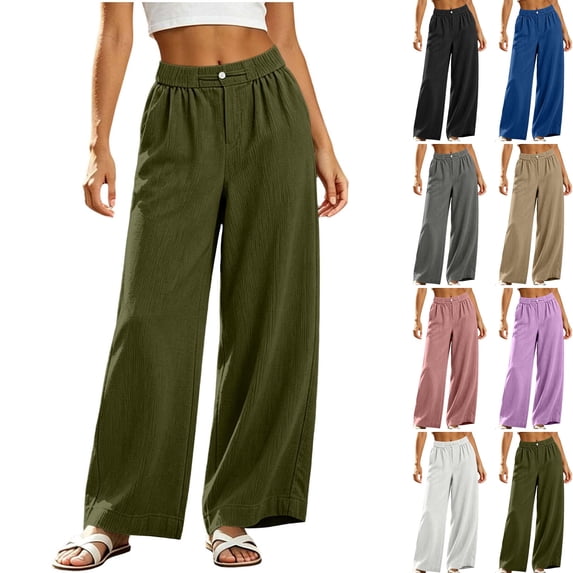 WULMLEO Pants Women Corduroy Elastic Waisted Wide Leg Joggers Oversized Y2k Palazzo Pant Stretch Business Sweatpants with Pockets Army Green L